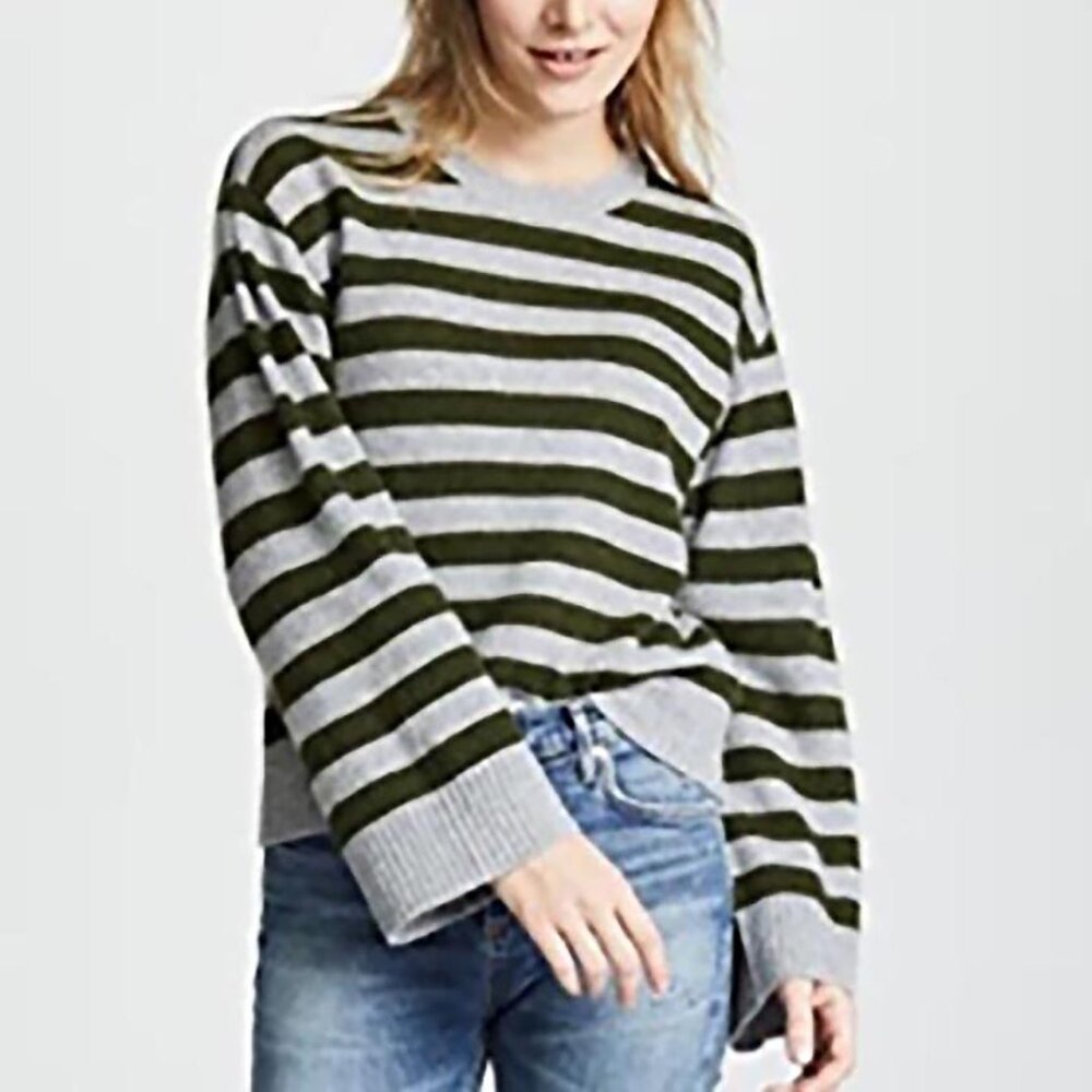 REBECCA MINKOFF Margo Cashmere Sweater, Olive/Heather Grey, S